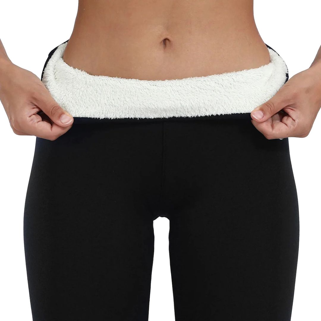 Svarta fodrade leggings med hög midja för dam, varma & stretchiga. Perfekta vintertights för kallt väder.