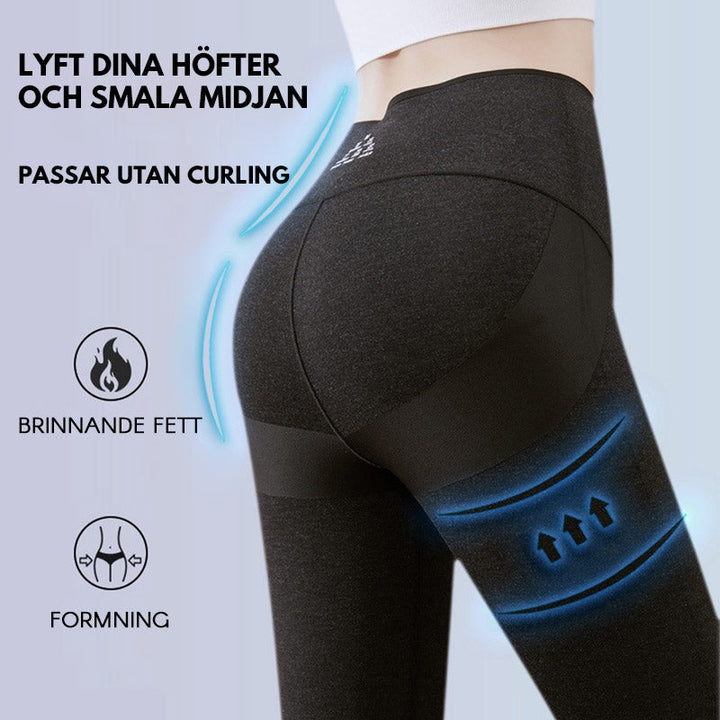 Svarta termoleggings för kvinnor med fleecefoder, tajt passform, hög midja, perfekt för kalla dagar.