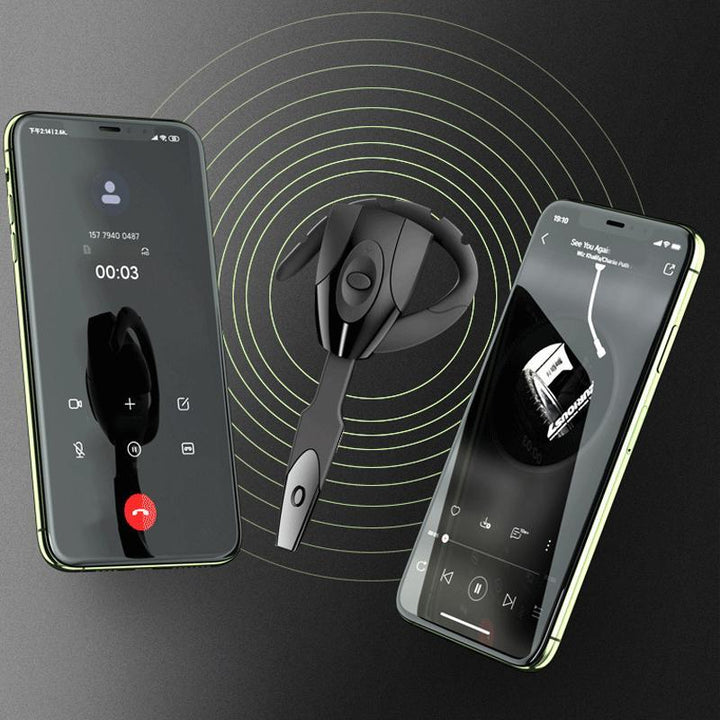 Svarta trådlösa Bluetooth-hörlurar med brusreducering för arbete och fritid, elegant design och ENC-teknik.