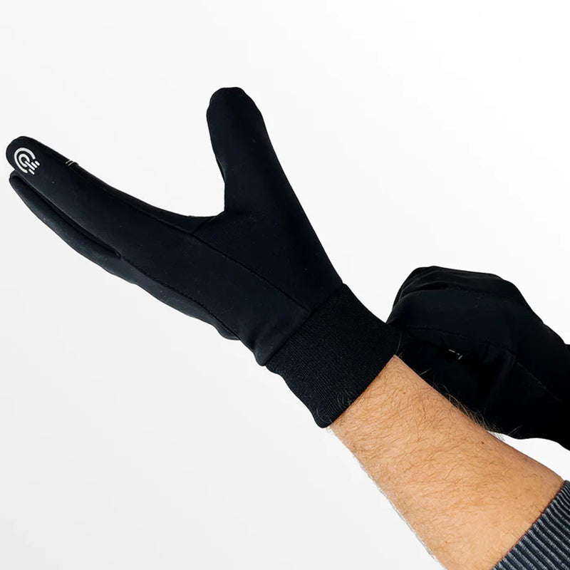 "Svarta väderbeständiga herr-termohandskar med pekfunktion, fleecefoder och halkfri yta för optimalt vintergrepp."