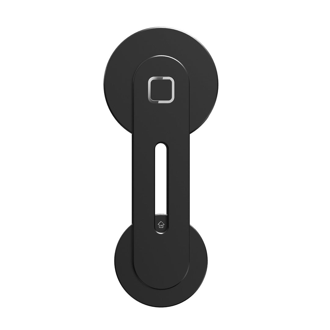 Magnetisk telefonhållare i aluminium, svart/silver, monterad på datorskärm.