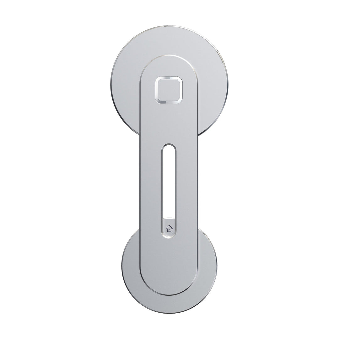 Magnetisk telefonhållare i aluminium, svart/silver, monterad på datorskärm.