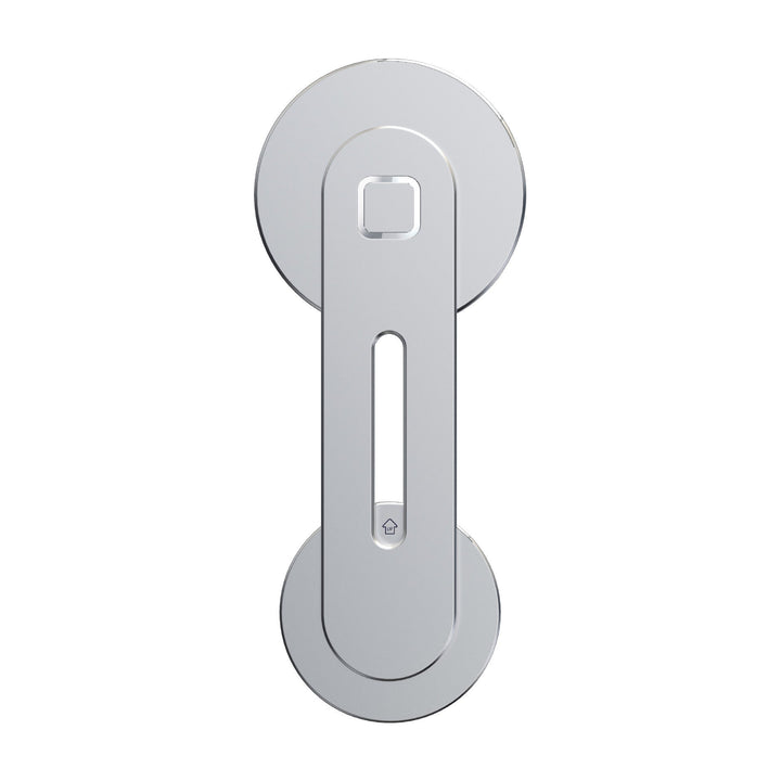 Magnetisk telefonhållare i aluminium, svart/silver, monterad på datorskärm.