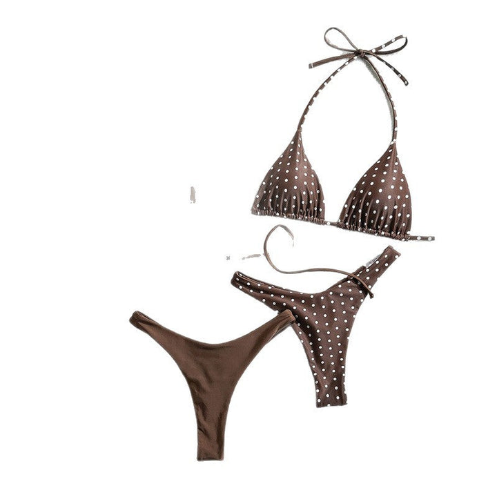 Klassisk prickig mönstrad bikini för dam, triangeltopp och justerbara trosor, sommar.