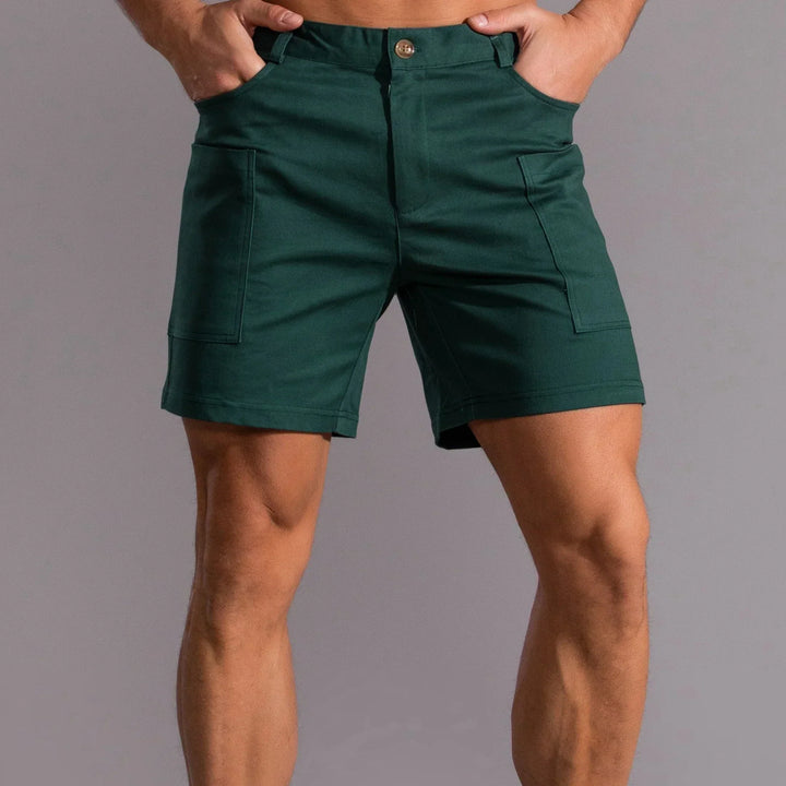 Närbild på tyg och sömmar i bekväma tränings- och fritidsshorts.