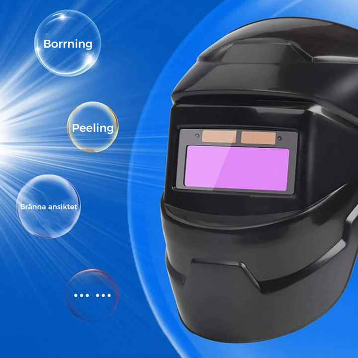 Svetsmask med automatisk mörkläggning, lätt solcellsdriven, förbättrad ventilation och nackkomfort.
