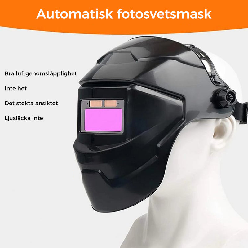 Svetsmask med automatisk mörkläggning, lätt solcellsdriven, förbättrad ventilation och nackkomfort.