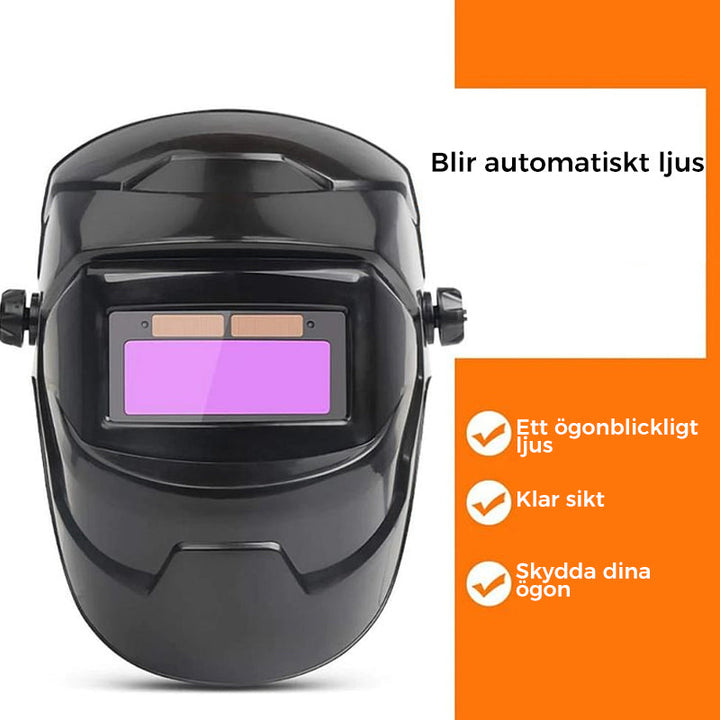 Svetsmask med automatisk mörkläggning, lätt solcellsdriven, förbättrad ventilation och nackkomfort.