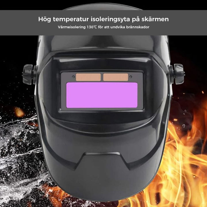 Svetsmask med automatisk mörkläggning, lätt solcellsdriven, förbättrad ventilation och nackkomfort.
