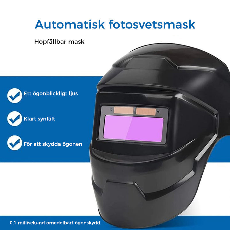 Svetsmask med automatisk mörkläggning, lätt solcellsdriven, förbättrad ventilation och nackkomfort.