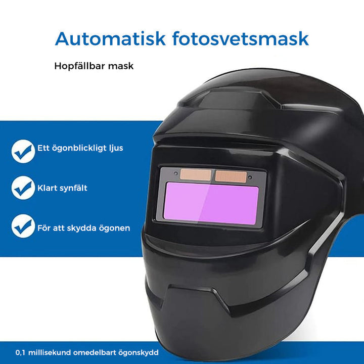Svetsmask med automatisk mörkläggning, lätt solcellsdriven, förbättrad ventilation och nackkomfort.