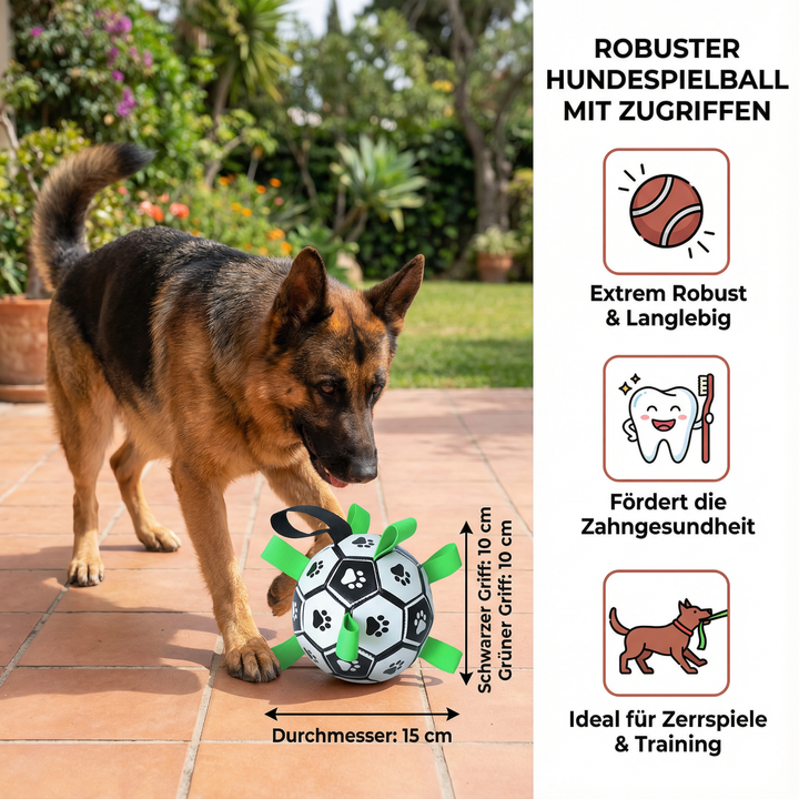 Färgglad hundlekboll med ergonomiskt draghandtag för hundträning och oändlig lek för alla aktiva hundar.