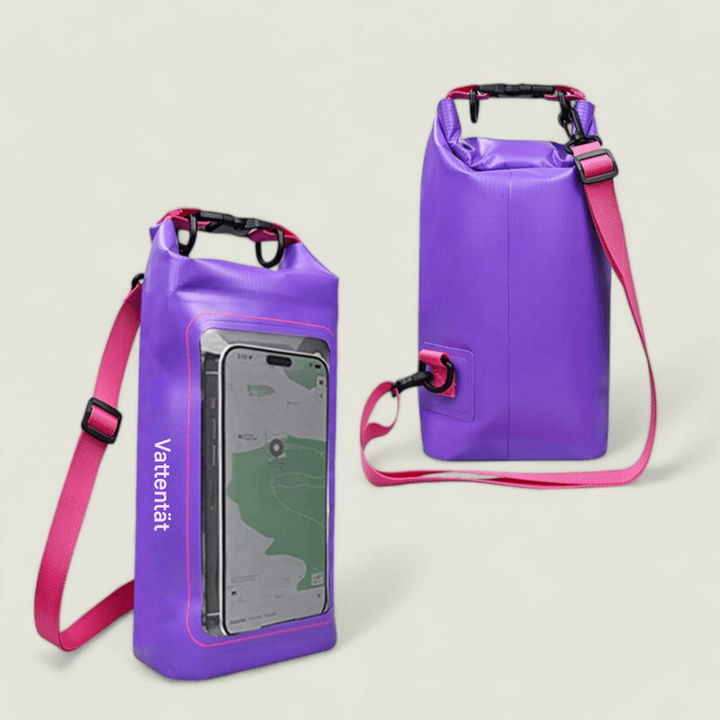 Lila vattentät telefonväska med pekskärmsfönster och bärrem
