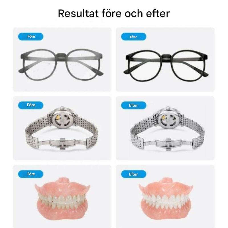 Kompakt ultraljudsmaskin för rengöring av smycken och glasögon på bänk
