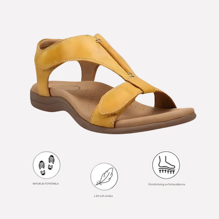 Gul ergonomisk damsandal med mjuk och flexibel sula