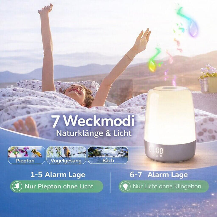 Närbild på kontrollknappar och display på en wake up light