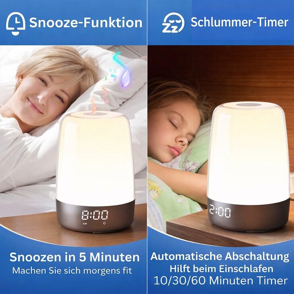 Wake up light ljuslampa i modern design med varmt sken för sovrummet