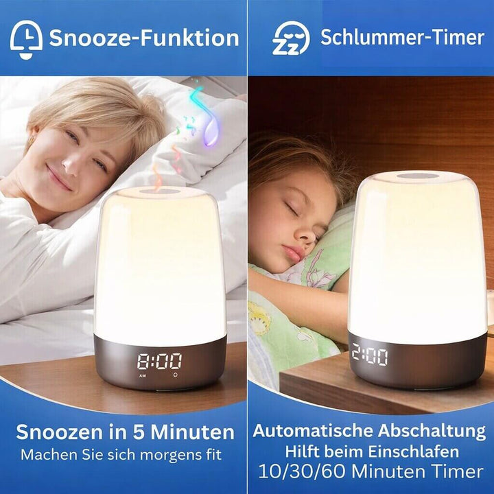 Wake up light ljuslampa i modern design med varmt sken för sovrummet