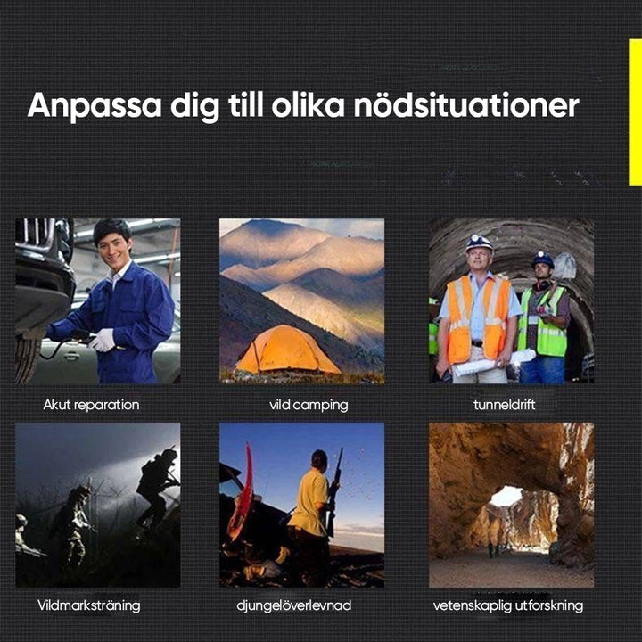 "Taktisk LED-ficklampa med 3 lägen, robust aluminium, superljus, idealisk för friluftsliv och nödsituationer."