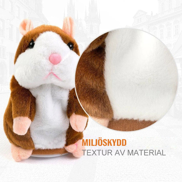 Talande hamsterleksak för barn, mjuk fuskpäls, upprepar ord och dansar, perfekt för små händer, rolig och interaktiv.