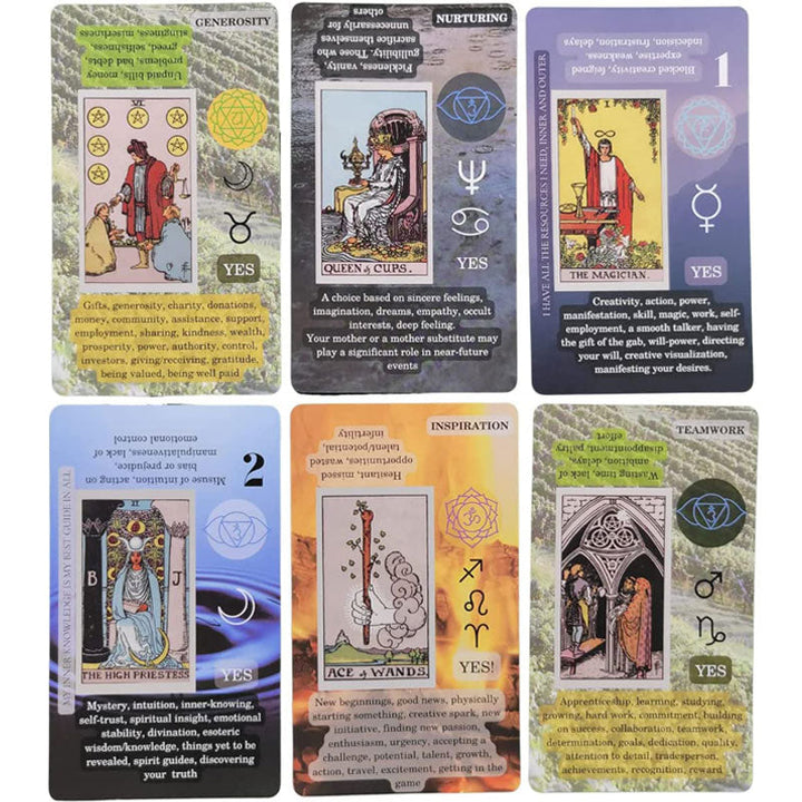 "Tarotkort för nybörjare med klara bilder, perfekt för mystikutforskning. Rider Waite-inspirerat med guidebok."