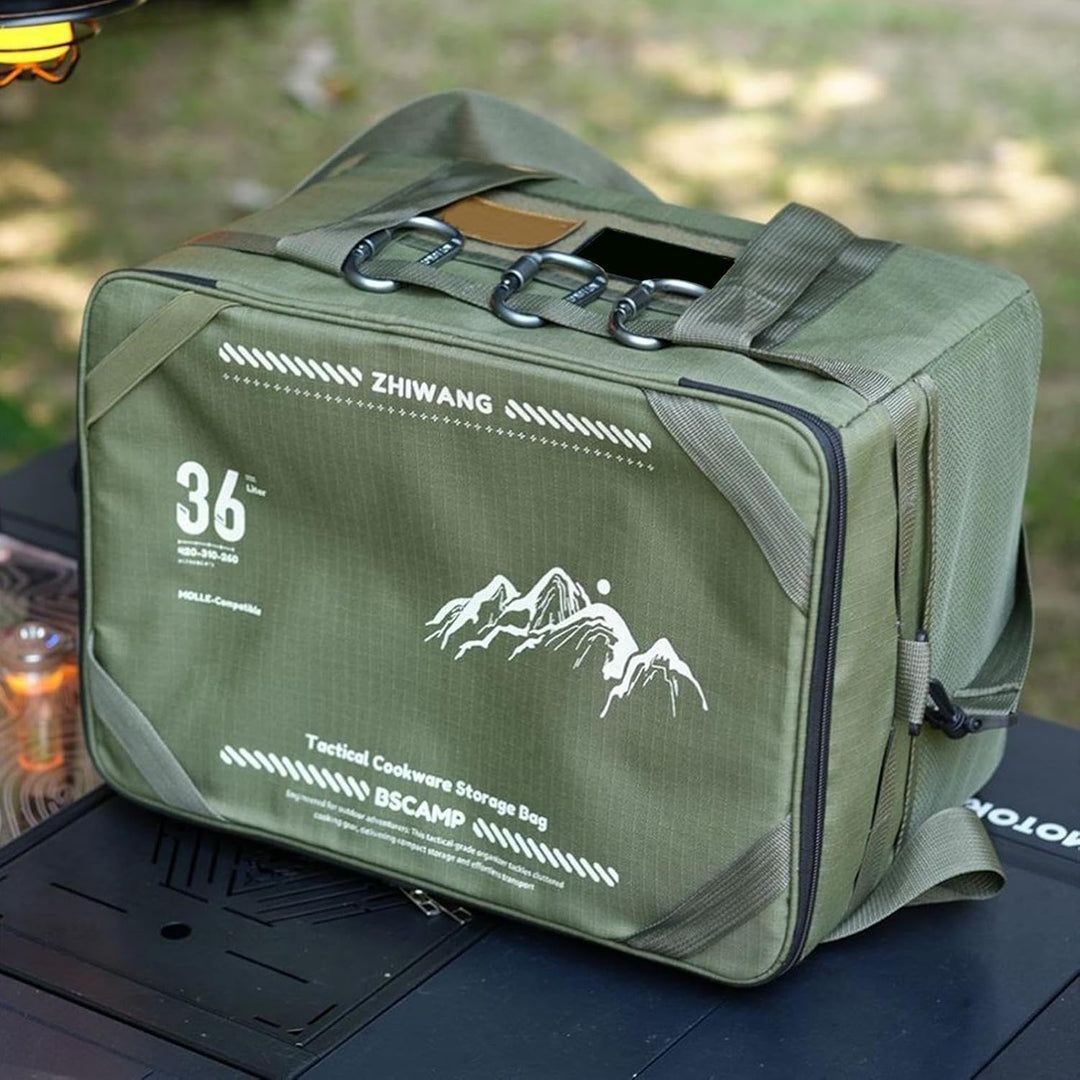 Tarvos campingväska med smart avtagbart bord. Perfekt förvaringslösning för friluftsliv & äventyr.