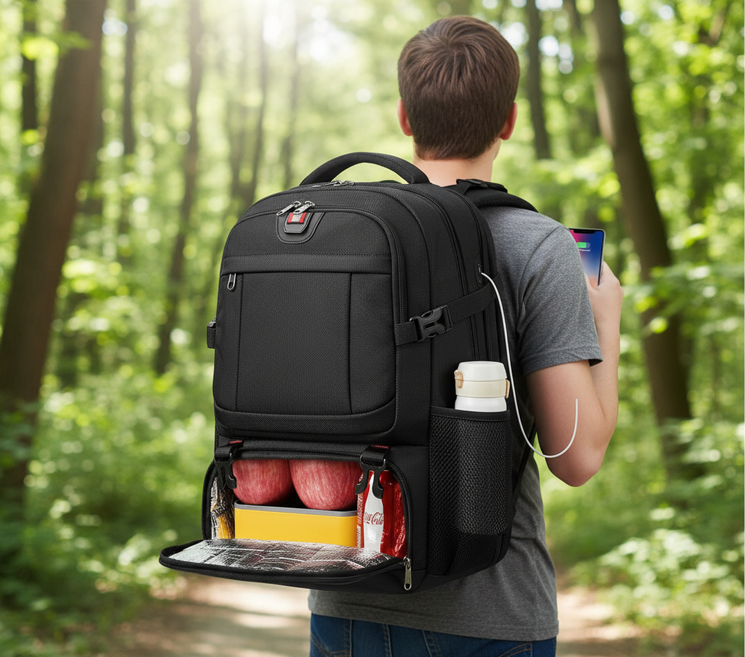 TechnoPack rymlig laptopryggsäck med dedikerat fack för laptop, perfekt för smidiga resor och pendling.