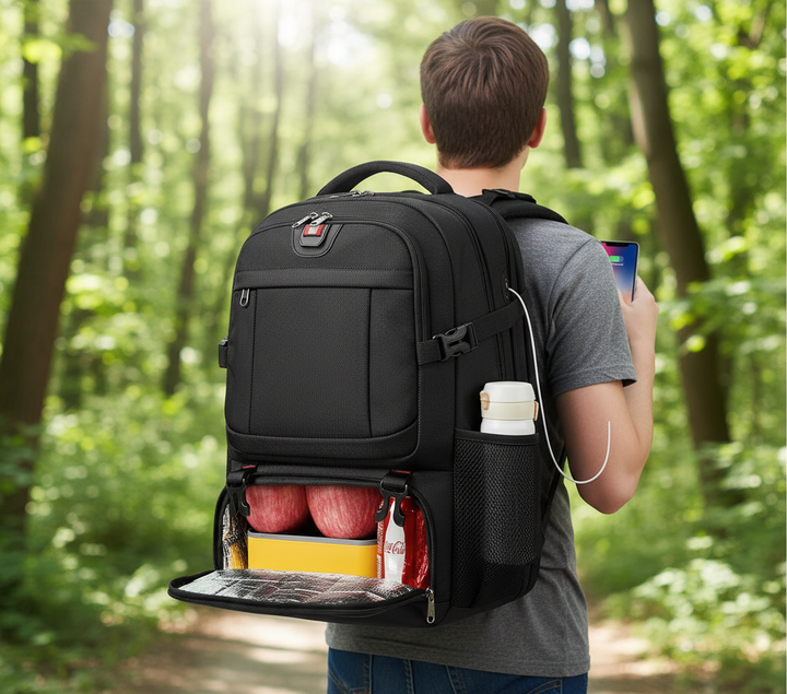 TechnoPack rymlig laptopryggsäck med dedikerat fack för laptop, perfekt för smidiga resor och pendling.