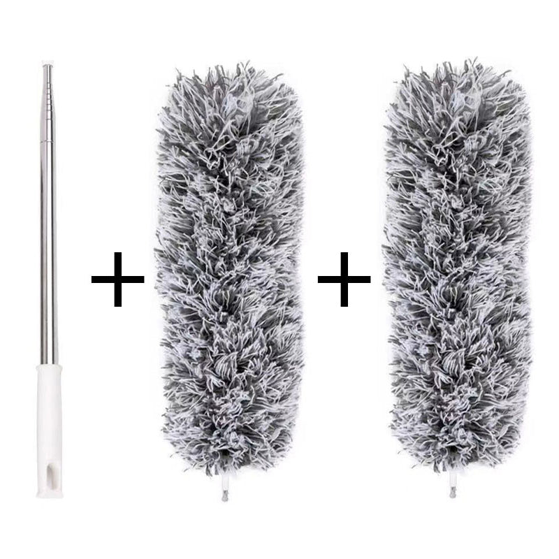 Teleskopisk böjd mikrofiber dammvippa med förlängbar stång, mjukt böjbart huvud för svåråtkomliga ytor i hemmet.