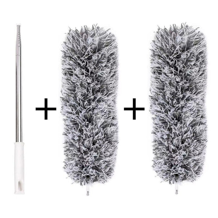 Teleskopisk böjd mikrofiber dammvippa med förlängbar stång, mjukt böjbart huvud för svåråtkomliga ytor i hemmet.