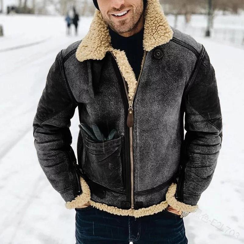 Herrjacka med krage i varm lammfälls-stil. Tidlös modejacka för stilsäkra män under höst och vinter.