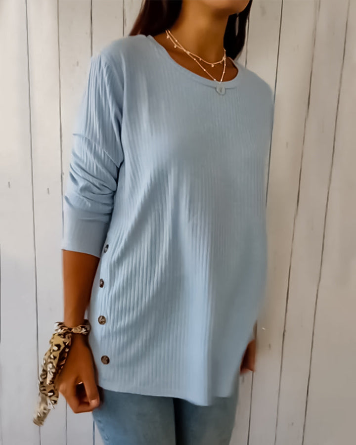 Beige damtopp med långa ärmar och klassisk rund hals för vardag