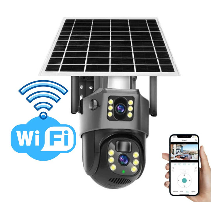 Utomhus WiFi kamera DualGuard 4K. Trådlös installation med 4K video & solenergi.
