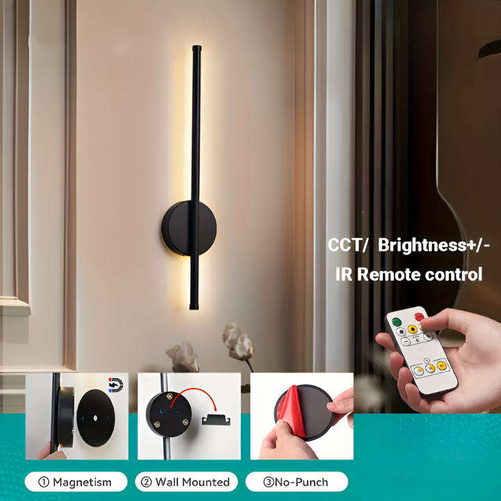 Trådlös dimbar LED vägglampa med fjärrkontroll. Modern design för perfekt inomhusbelysning i hemmet.