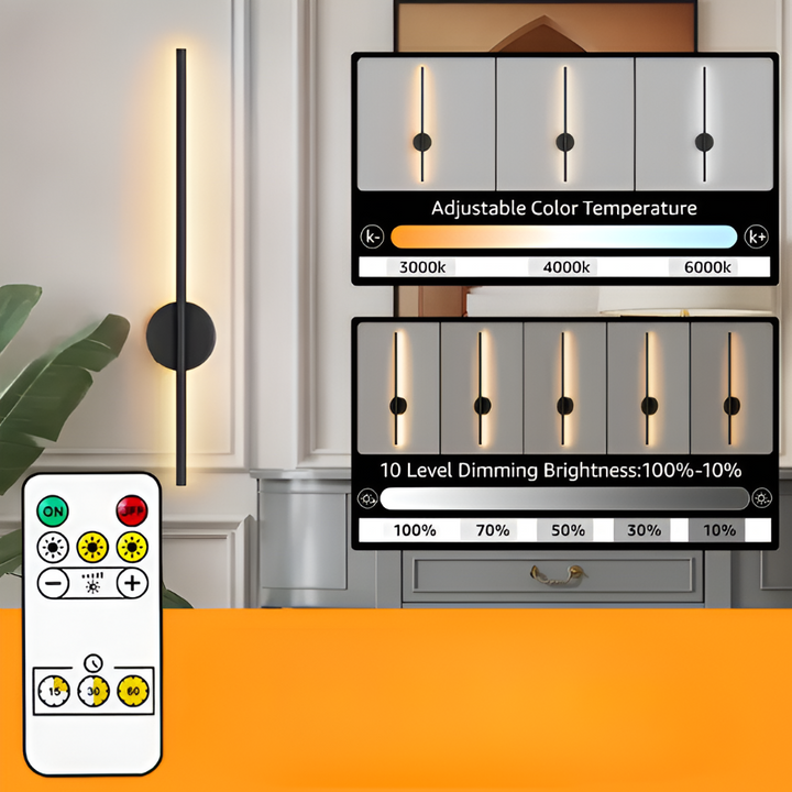 Elegant modern trådlös vägglampa i minimalistisk design. Perfekt belysning för alla rum.