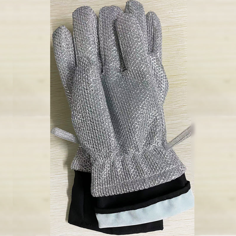 Skalbara tråddiskhandskar i bambufiber, silverfärgade med halkfri design, perfekta för hushållsrengöring och köksarbete.
