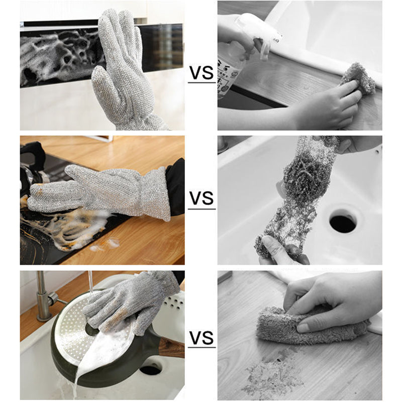 Skalbara tråddiskhandskar i bambufiber, silverfärgade med halkfri design, perfekta för hushållsrengöring och köksarbete.