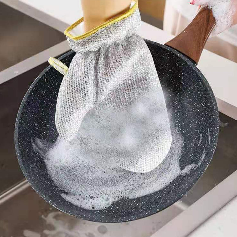 Skalbara tråddiskhandskar i bambufiber, silverfärgade med halkfri design, perfekta för hushållsrengöring och köksarbete.