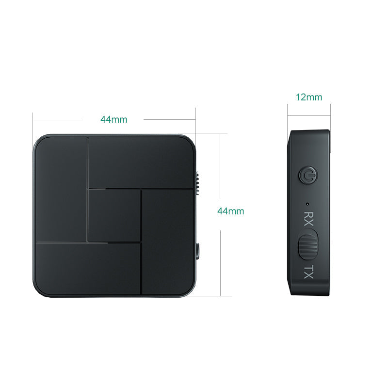 Trådlös Bluetooth 5.0 ljudsändare och mottagare i svart, kompakt design för TV och smartphones, ger trådlöst ljud.