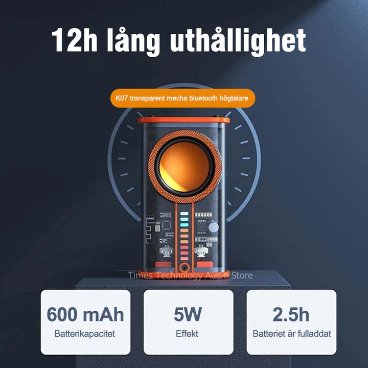 Trådlös Bluetooth-högtalare med LED-ljus, transparent akryl, färgrik ljusshow. Perfekt för alla tillfällen.