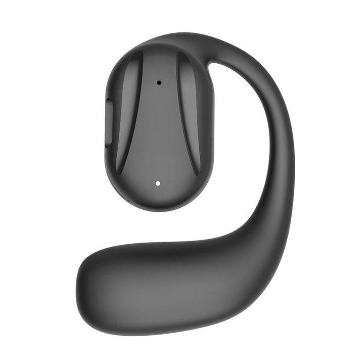 Trådlös Bluetooth-öronsnäcka med benledning, elegant design, grå, för aktiv livsstil och möjlighet att höra omgivningen.