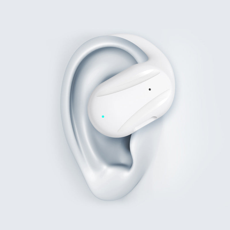 Trådlös Bluetooth-öronsnäcka med benledning, elegant design, grå, för aktiv livsstil och möjlighet att höra omgivningen.