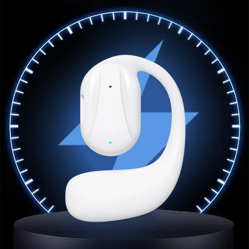 Trådlös Bluetooth-öronsnäcka med benledning, elegant design, grå, för aktiv livsstil och möjlighet att höra omgivningen.