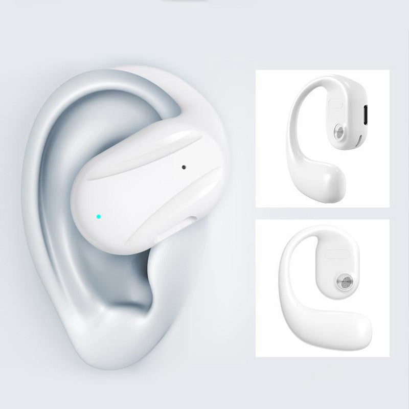 Trådlös Bluetooth-öronsnäcka med benledning, elegant design, grå, för aktiv livsstil och möjlighet att höra omgivningen.