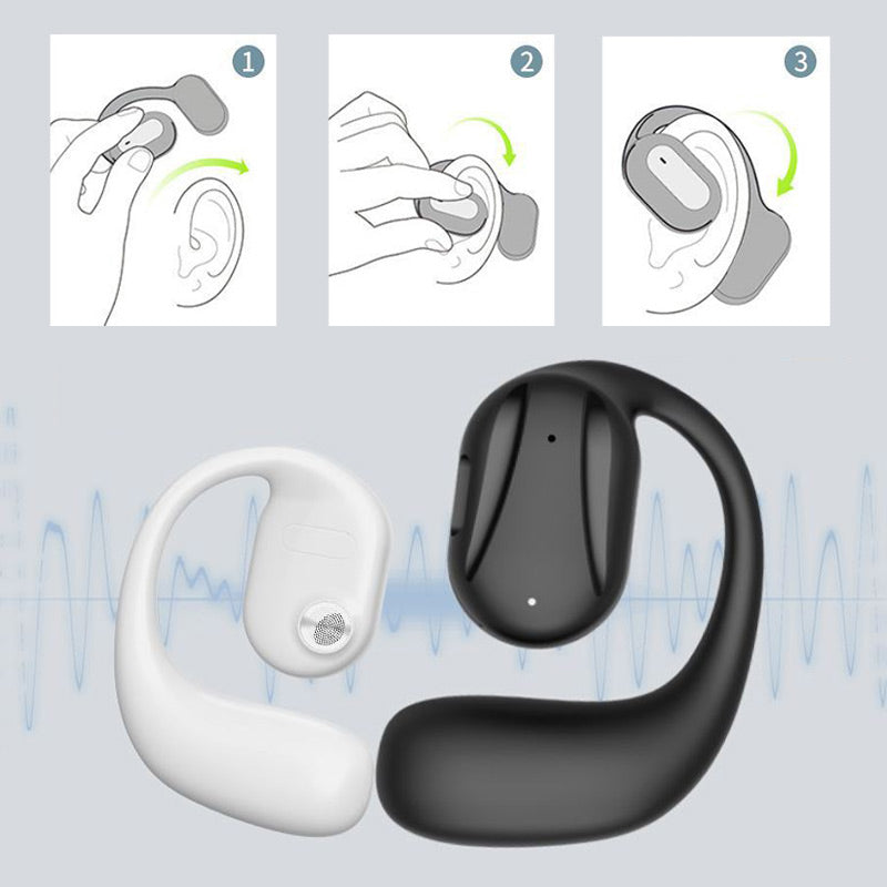 Trådlös Bluetooth-öronsnäcka med benledning, elegant design, grå, för aktiv livsstil och möjlighet att höra omgivningen.