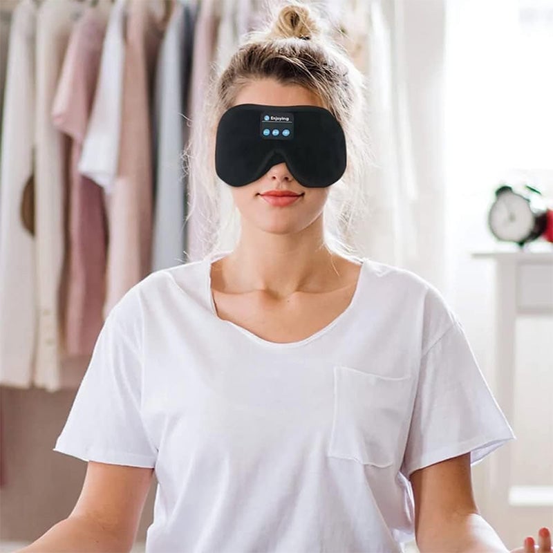 "Trådlös Bluetooth-sömnmask i mjuk velour för avkoppling, blockerar ljus, lyssna på musik. Perfekt för resor och meditation."