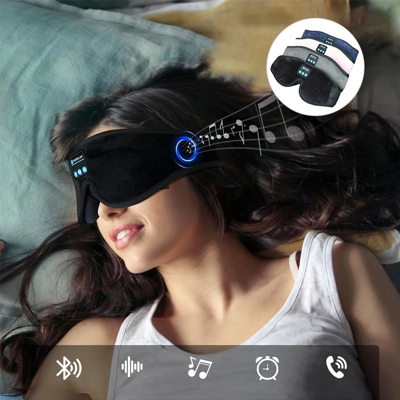 "Trådlös Bluetooth-sömnmask i mjuk velour för avkoppling, blockerar ljus, lyssna på musik. Perfekt för resor och meditation."