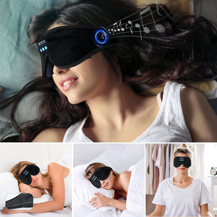 "Trådlös Bluetooth-sömnmask i mjuk velour för avkoppling, blockerar ljus, lyssna på musik. Perfekt för resor och meditation."