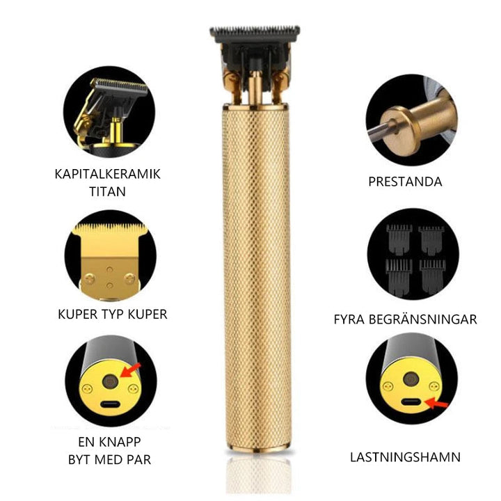Herr Trådlös Hårtrimmer med USB-laddning och T-blad, Perfekt för precisa frisyrer.