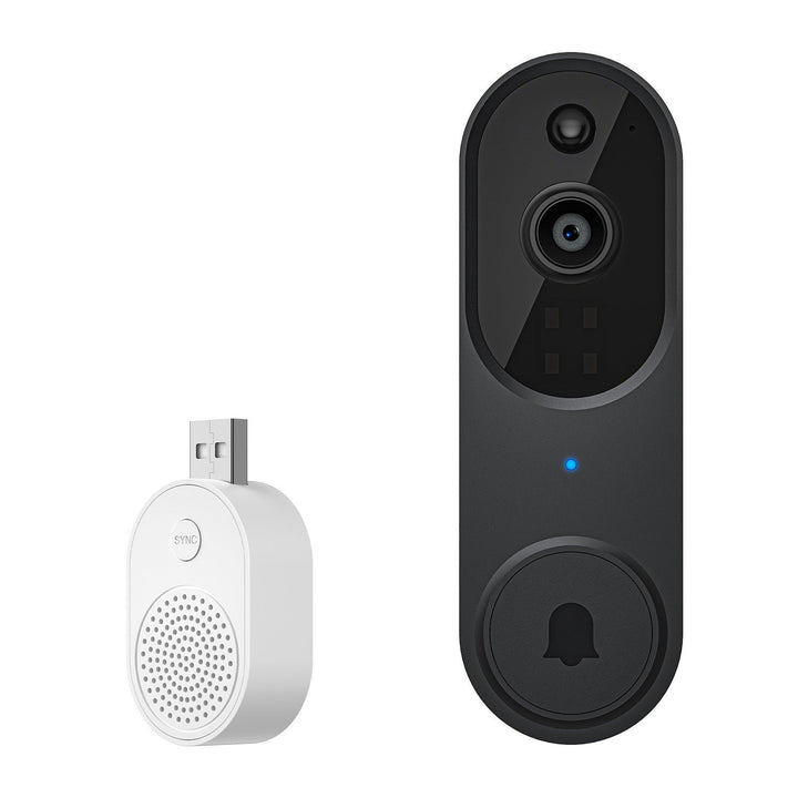 "Trådlös utomhuskamera med HD nattseende, AI detektion, visad med mörk väderbeständig design, perfekt för säkerhet utomhus."